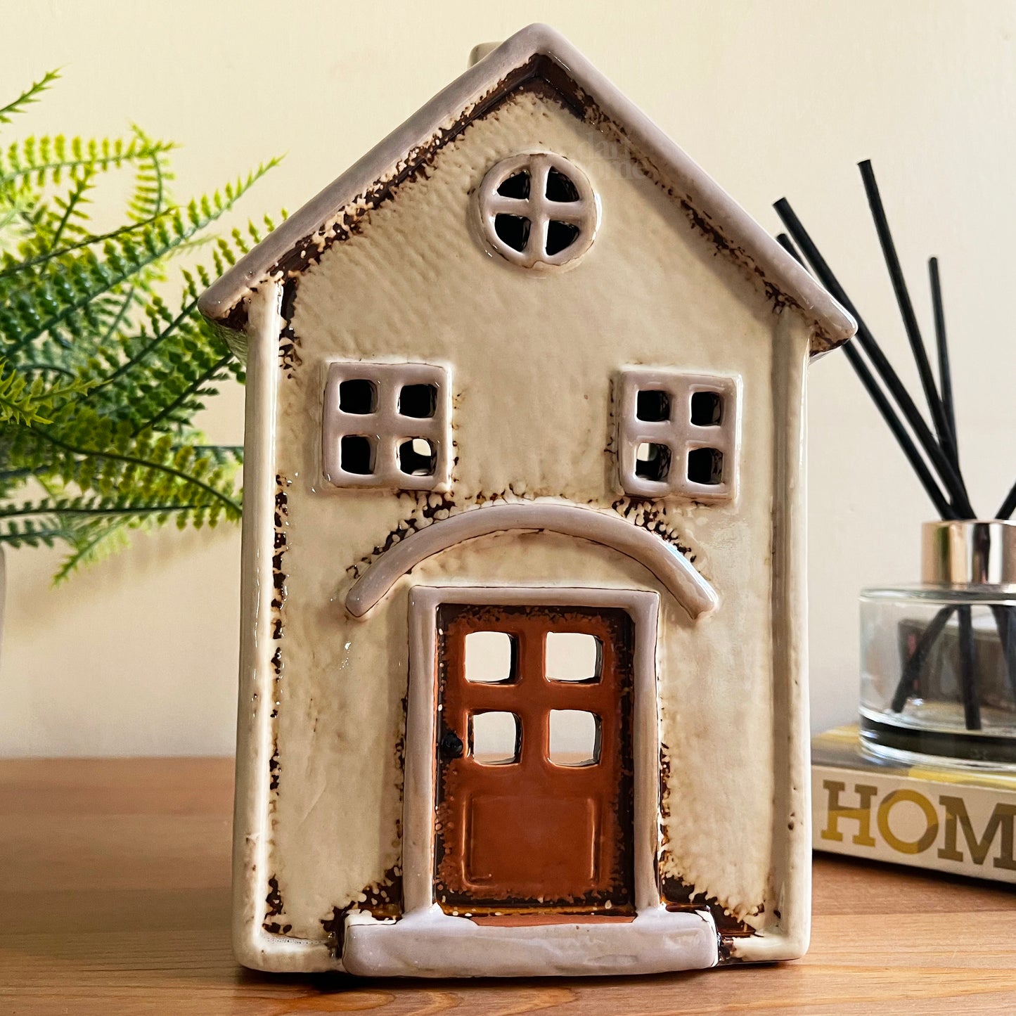 Cream Village House Candle Holder