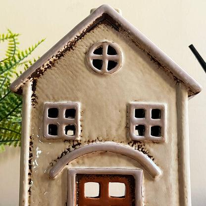 Cream Village House Candle Holder