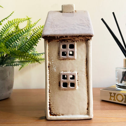 Cream Village House Candle Holder