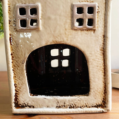 Cream Village House Candle Holder