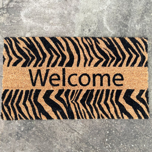 Zebra Stripe Welcome Coir Novelty Door Mat 70cm