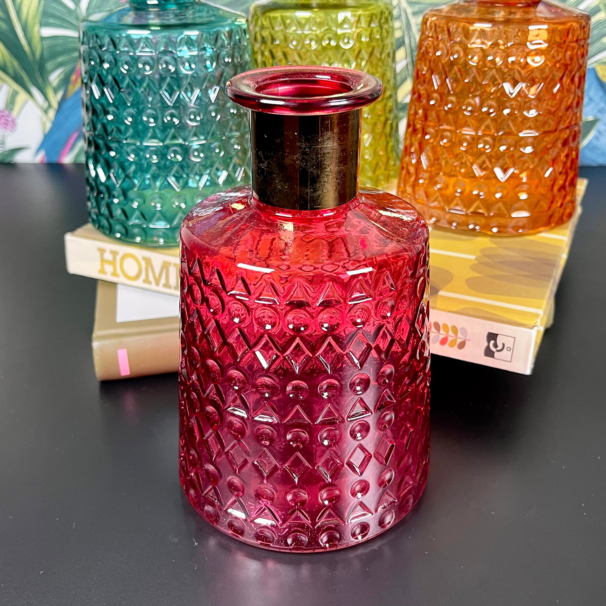 Jewel Glass Coloured Vases Set Of 4