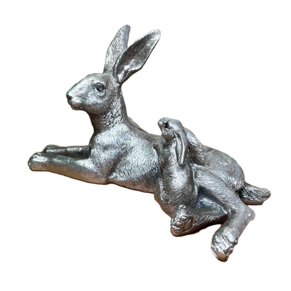 Silver March Hare & Baby Ornament