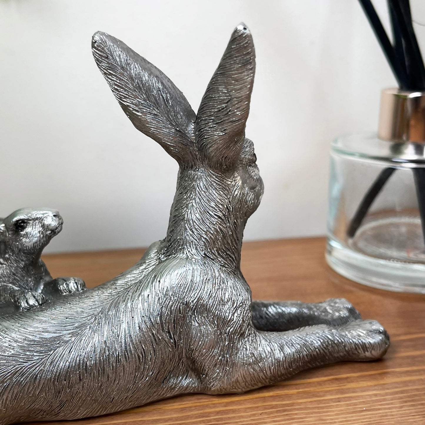 Silver March Hare & Baby Ornament