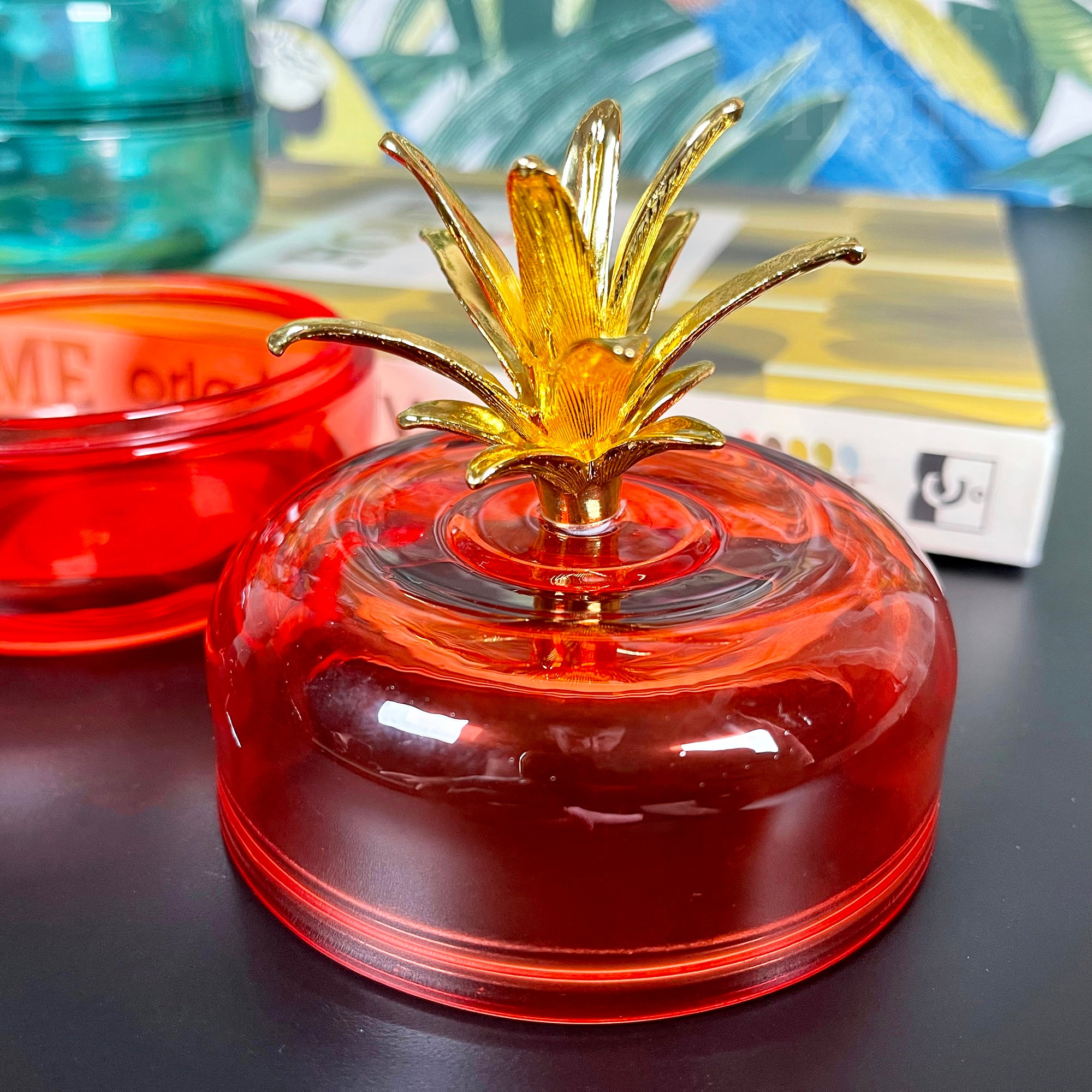 Orange Glass Pineapple Trinket Pot
