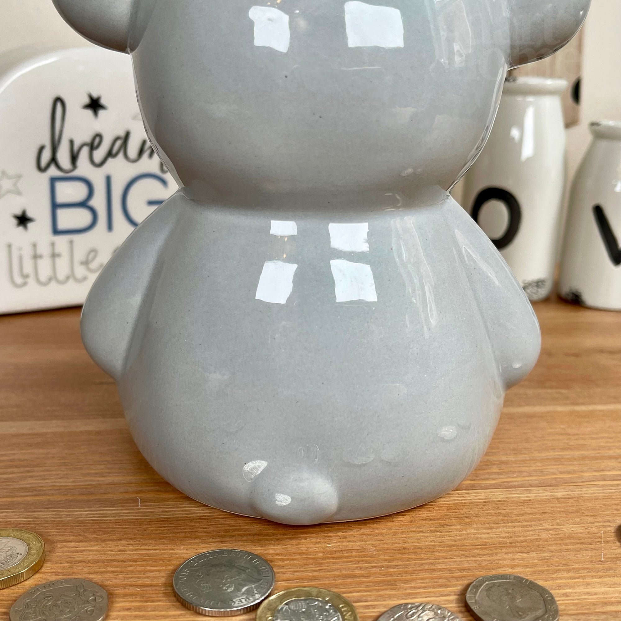 Ceramic Teddy Bear Moneybox - Light Grey