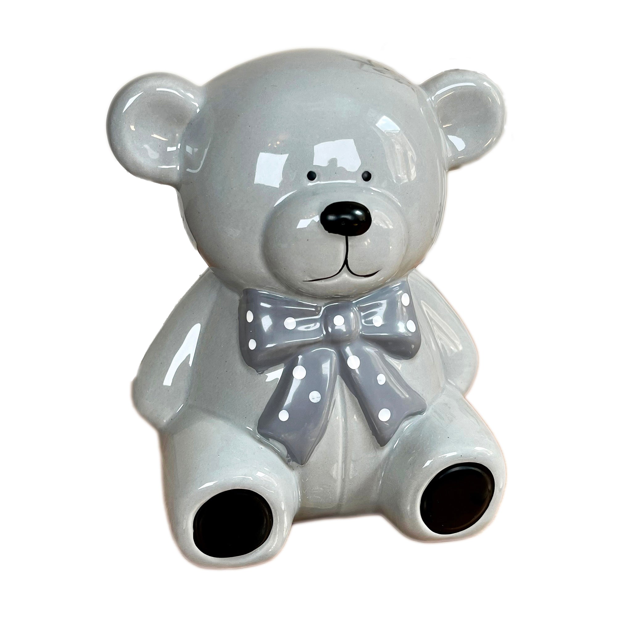 Ceramic Teddy Bear Moneybox - Light Grey