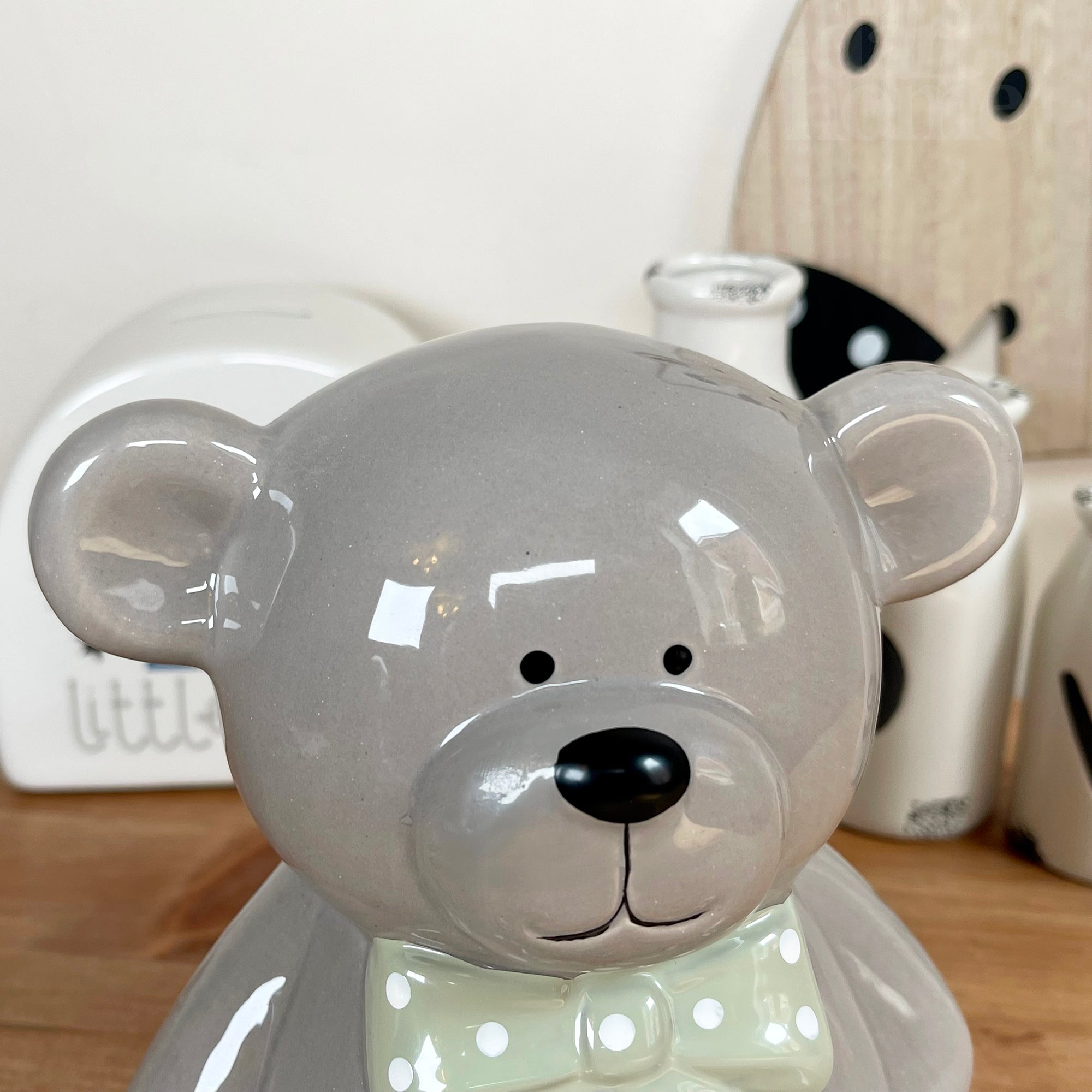 Ceramic Teddy Bear Moneybox - Dark Grey