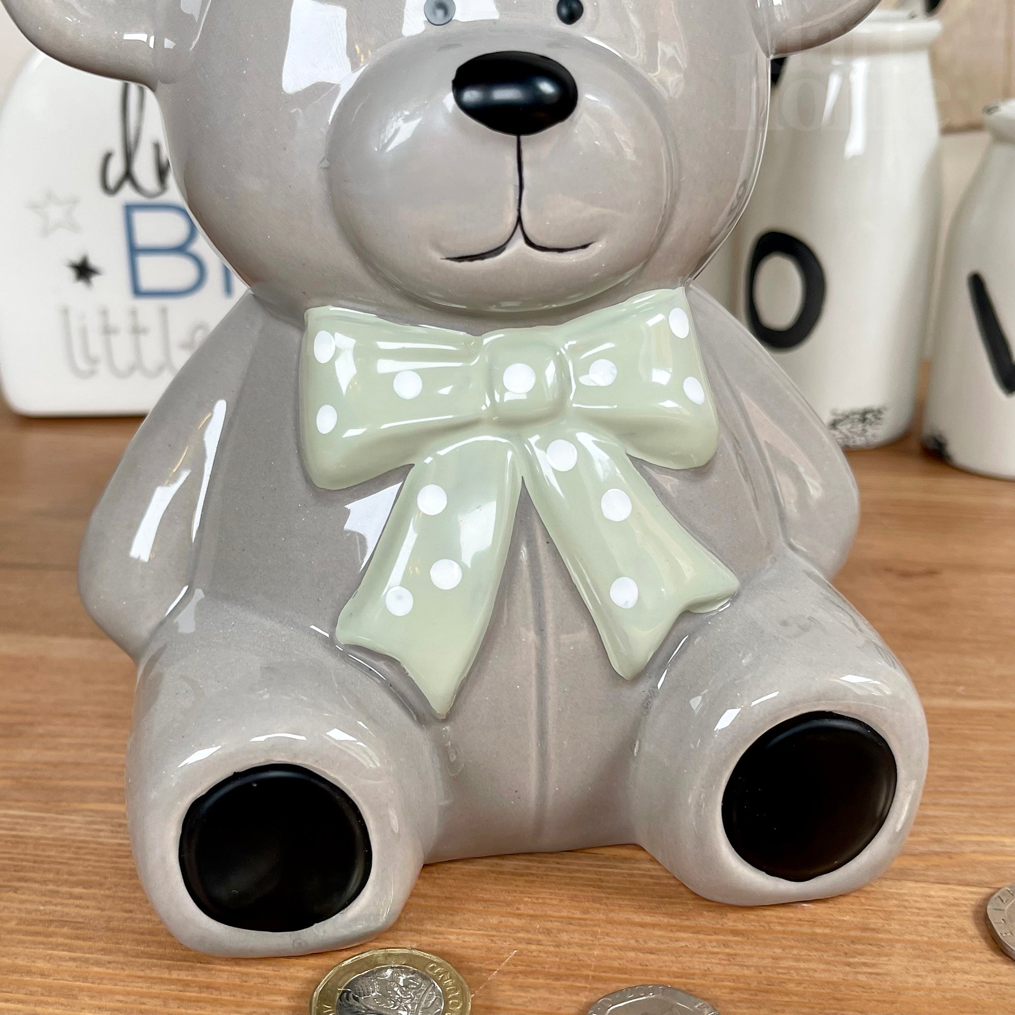 Ceramic Teddy Bear Moneybox - Dark Grey