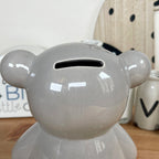 Ceramic Teddy Bear Moneybox - Dark Grey