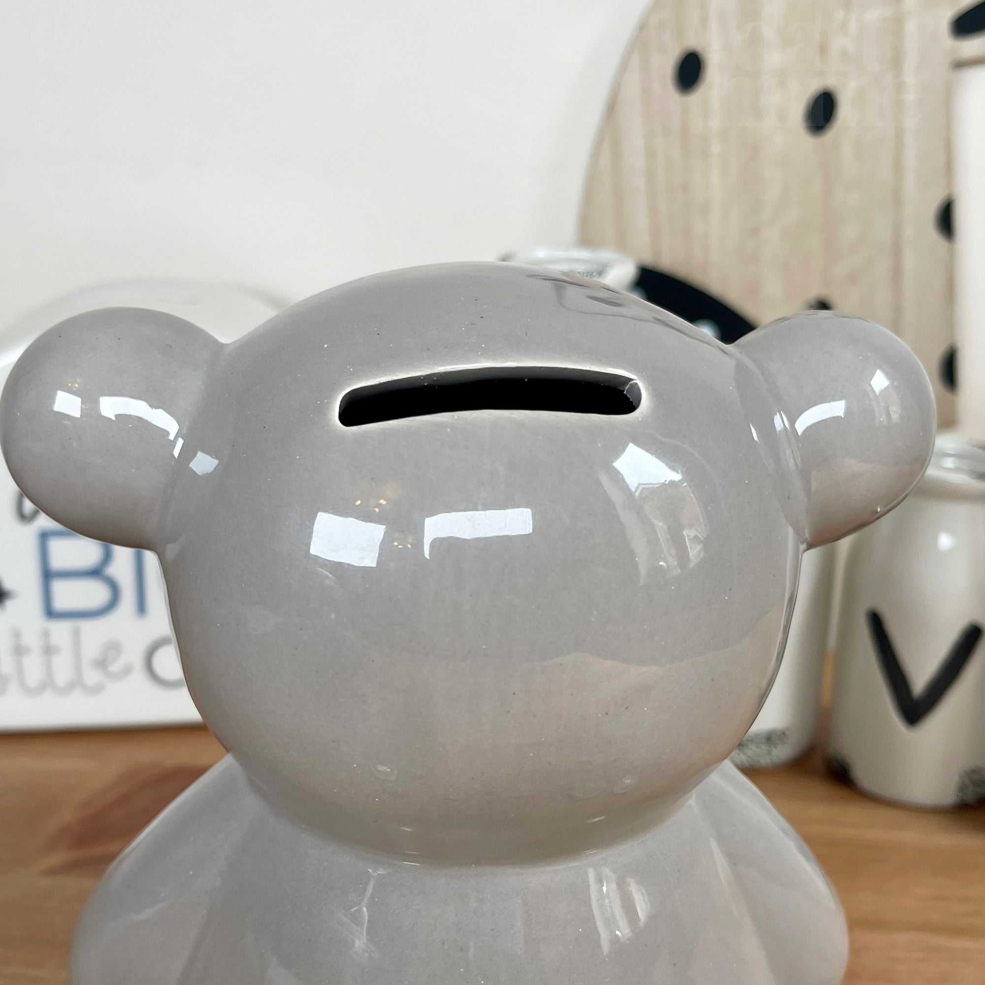 Ceramic Teddy Bear Moneybox - Dark Grey