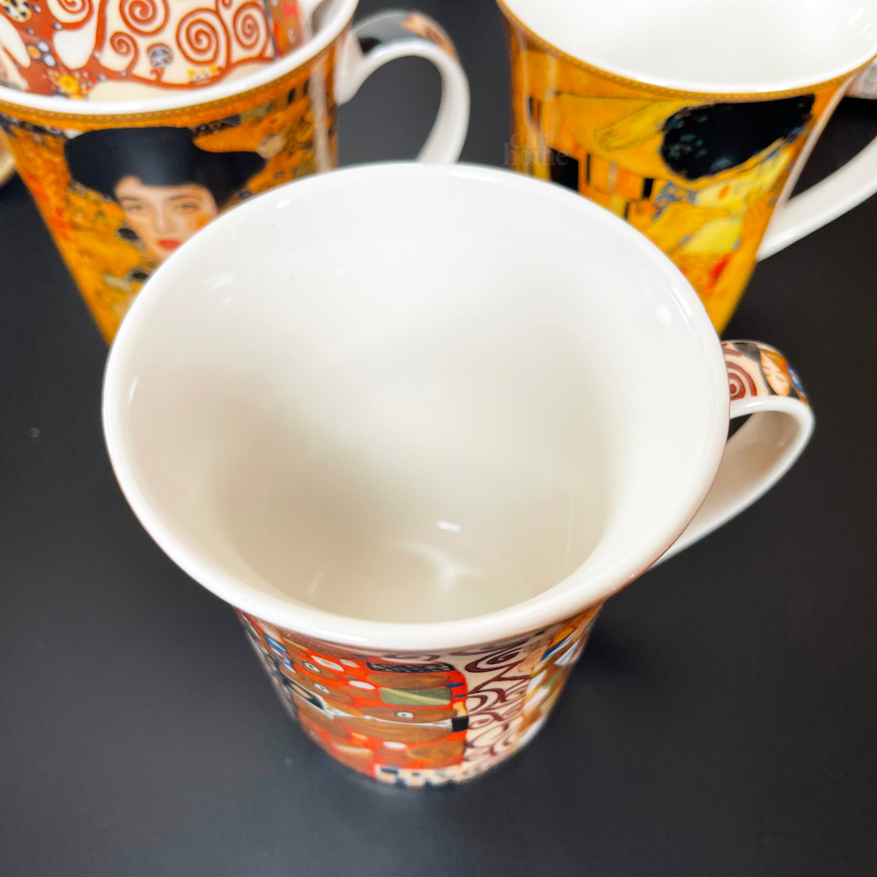 Set mit 4 Tassen aus feinem Porzellan, Gustav Klimt-Kunst, in Geschenkbox