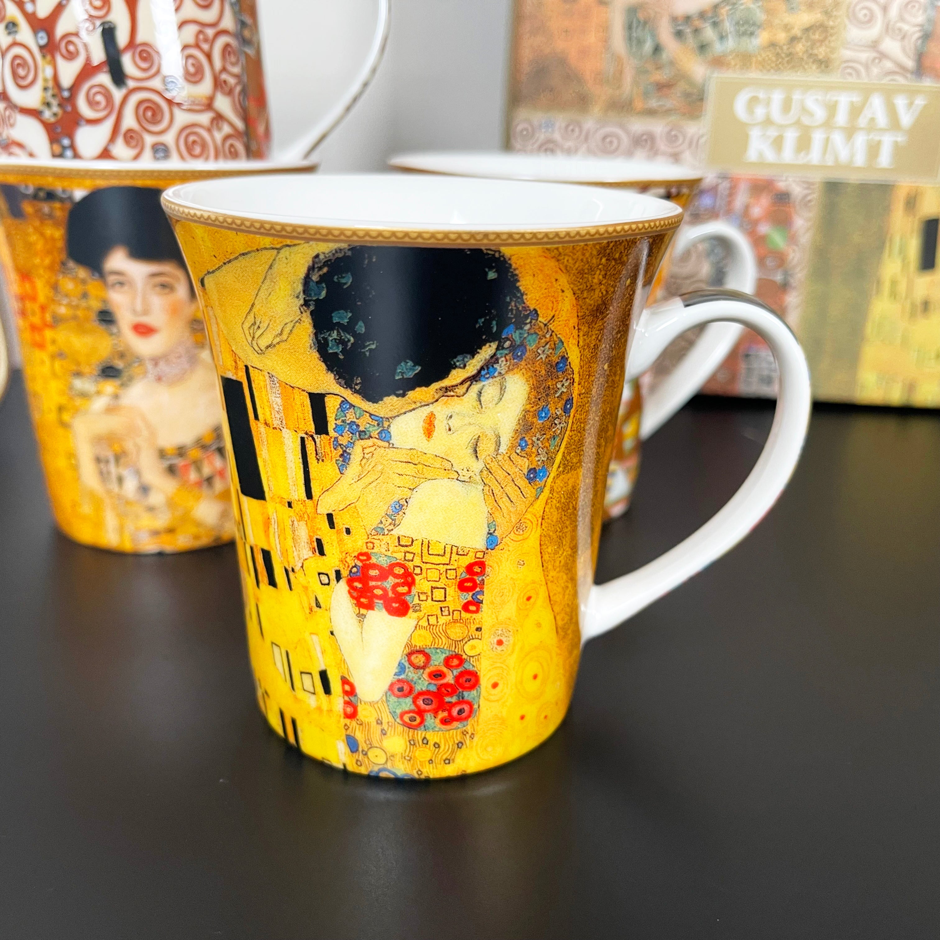 Set mit 4 Tassen aus feinem Porzellan, Gustav Klimt-Kunst, in Geschenkbox