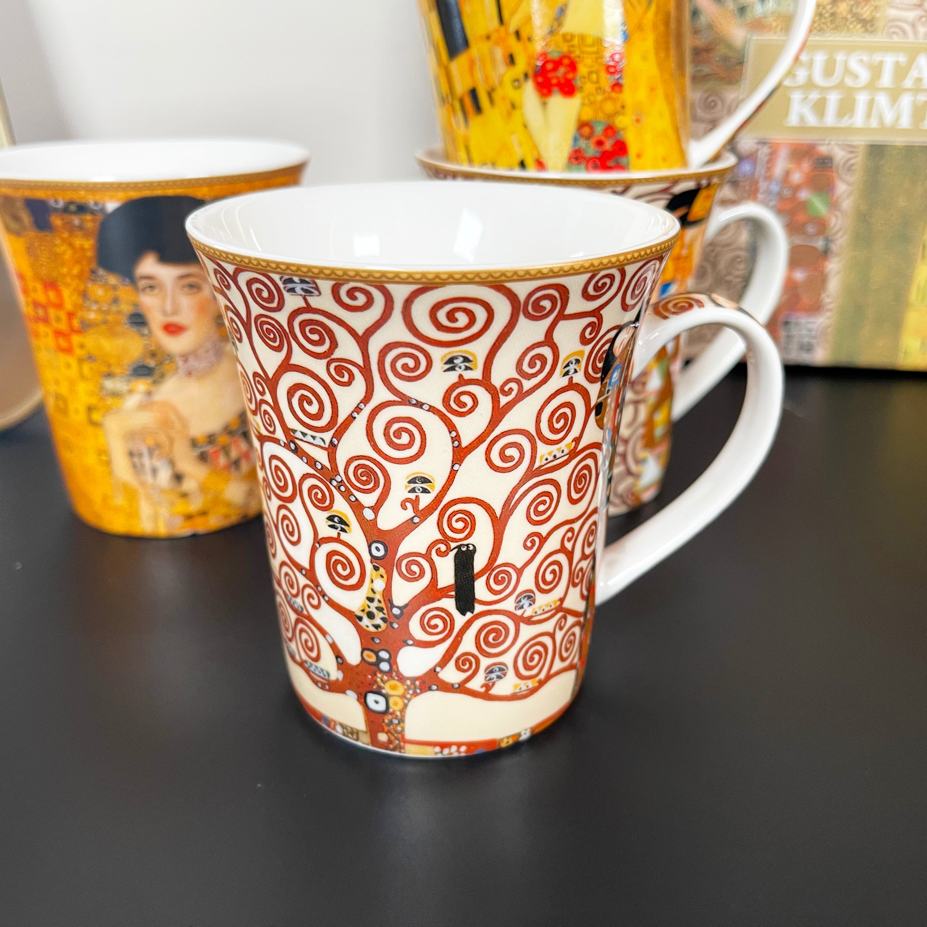 Set mit 4 Tassen aus feinem Porzellan, Gustav Klimt-Kunst, in Geschenkbox