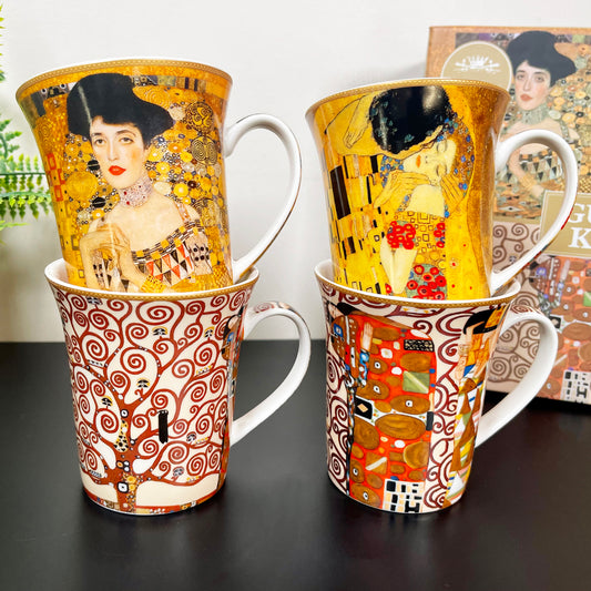 Set mit 4 Tassen aus feinem Porzellan, Gustav Klimt-Kunst, in Geschenkbox