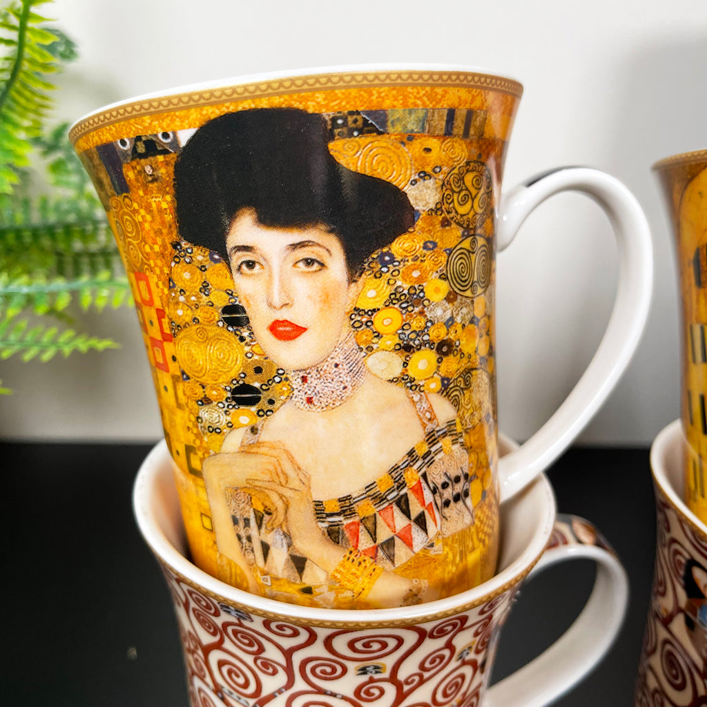 Set mit 4 Tassen aus feinem Porzellan, Gustav Klimt-Kunst, in Geschenkbox