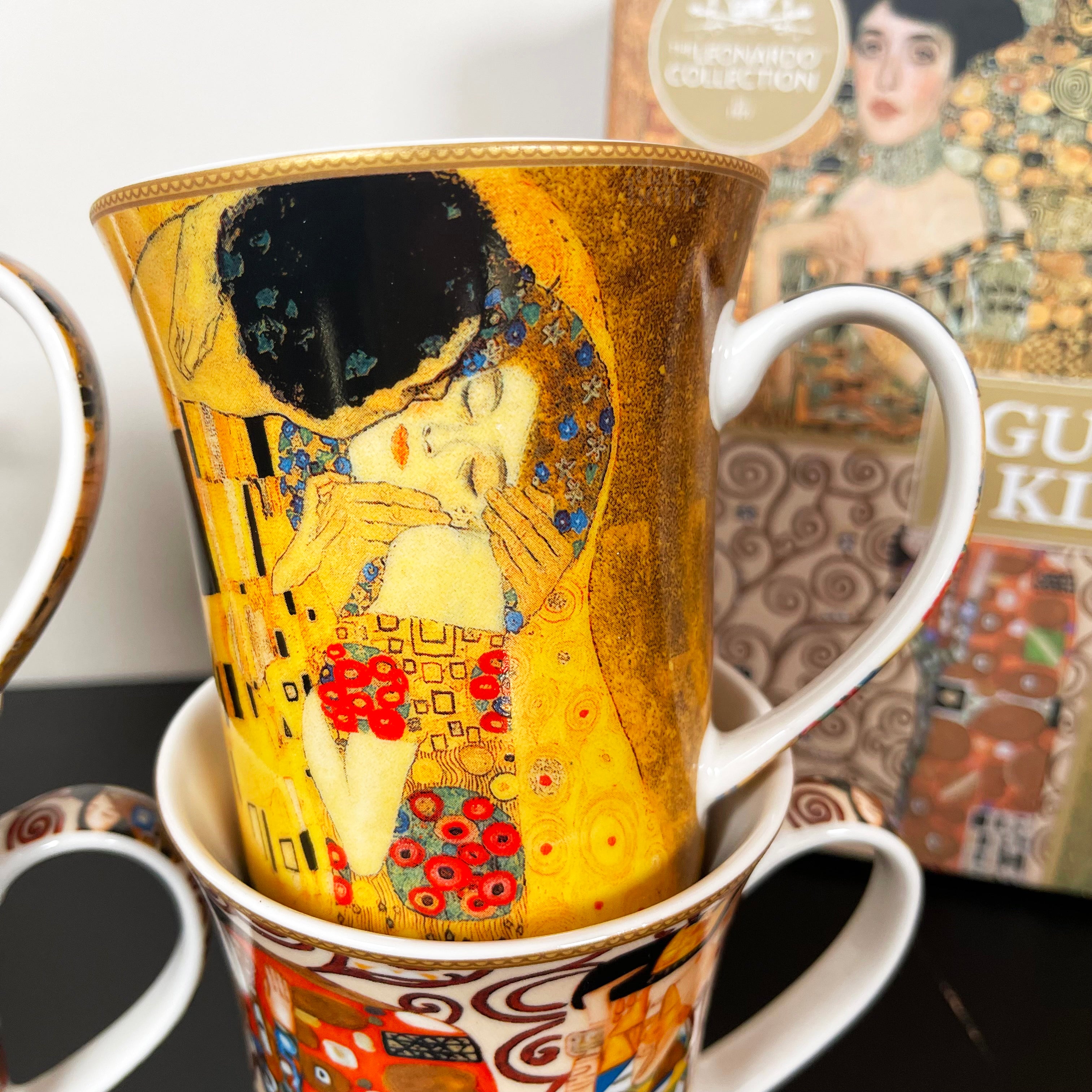 Set mit 4 Tassen aus feinem Porzellan, Gustav Klimt-Kunst, in Geschenkbox
