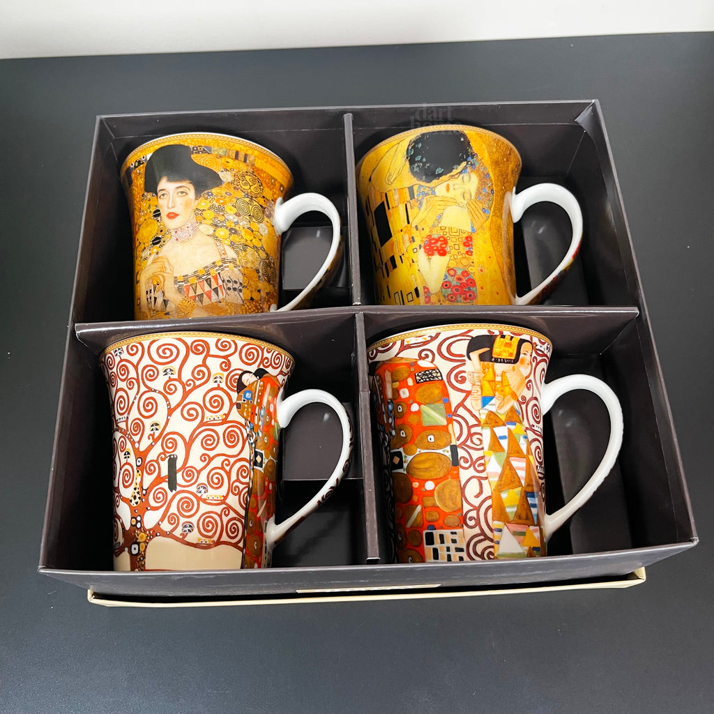 Set mit 4 Tassen aus feinem Porzellan, Gustav Klimt-Kunst, in Geschenkbox
