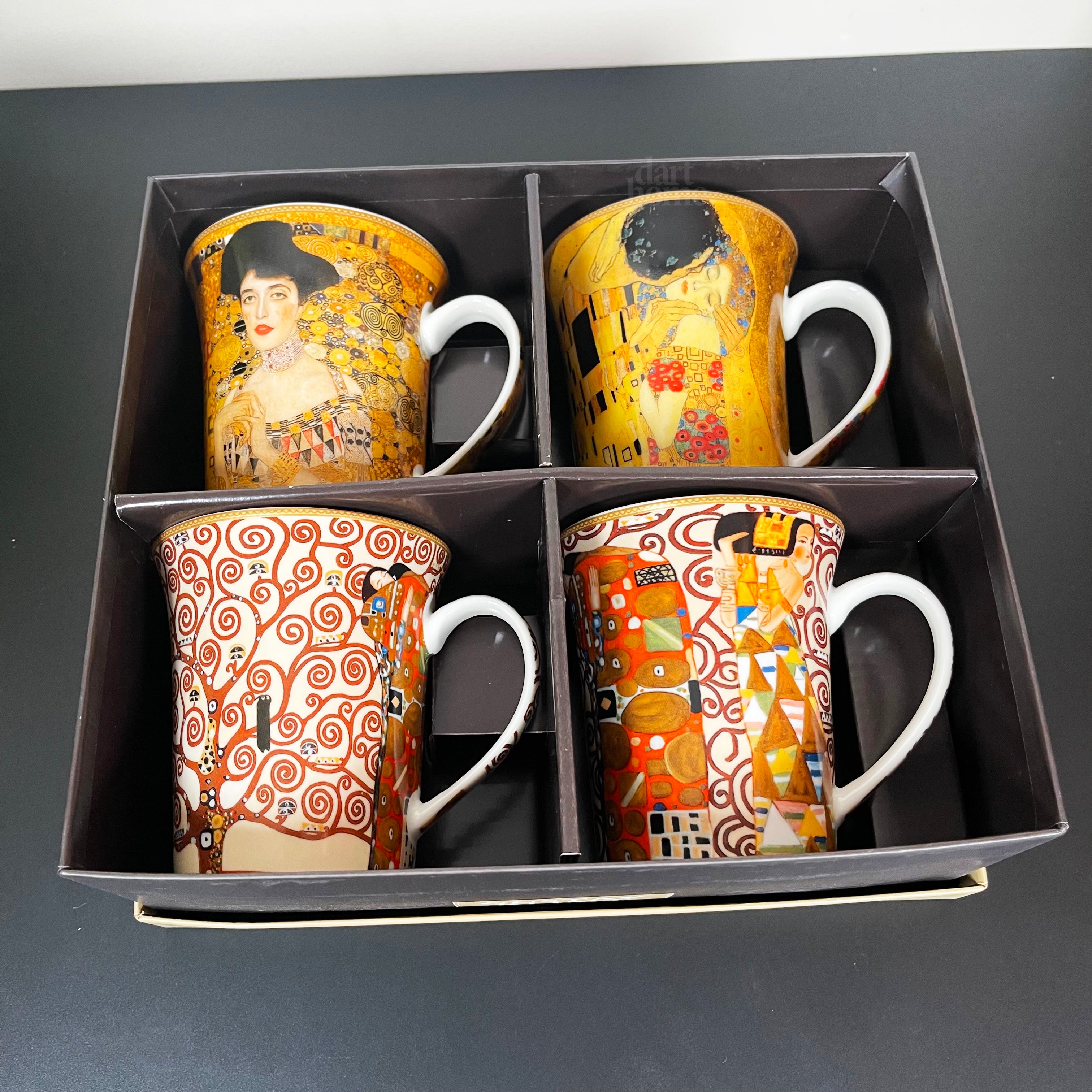 Set mit 4 Tassen aus feinem Porzellan, Gustav Klimt-Kunst, in Geschenkbox