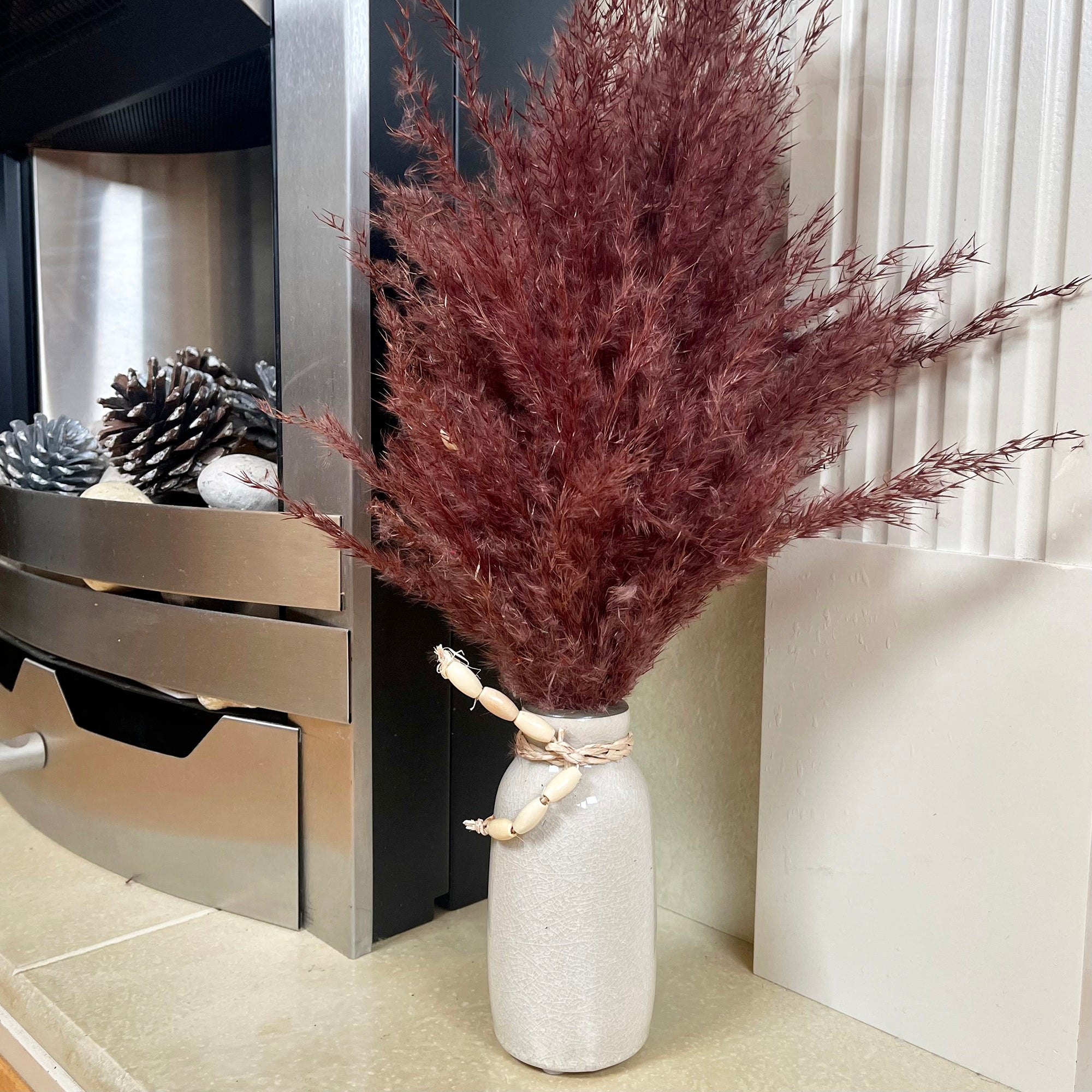 Red Dried Pampas In Ceramic Vase
