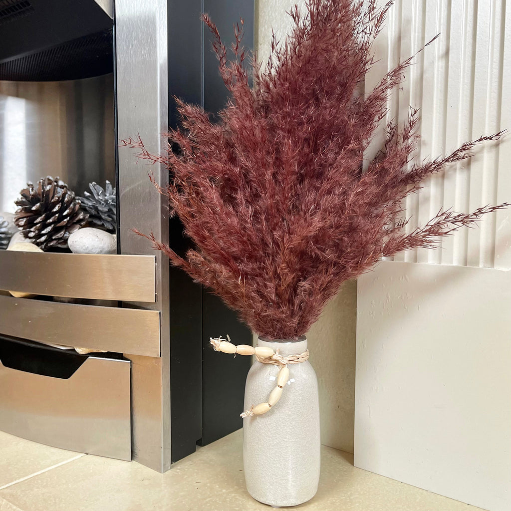 Red Dried Pampas In Ceramic Vase