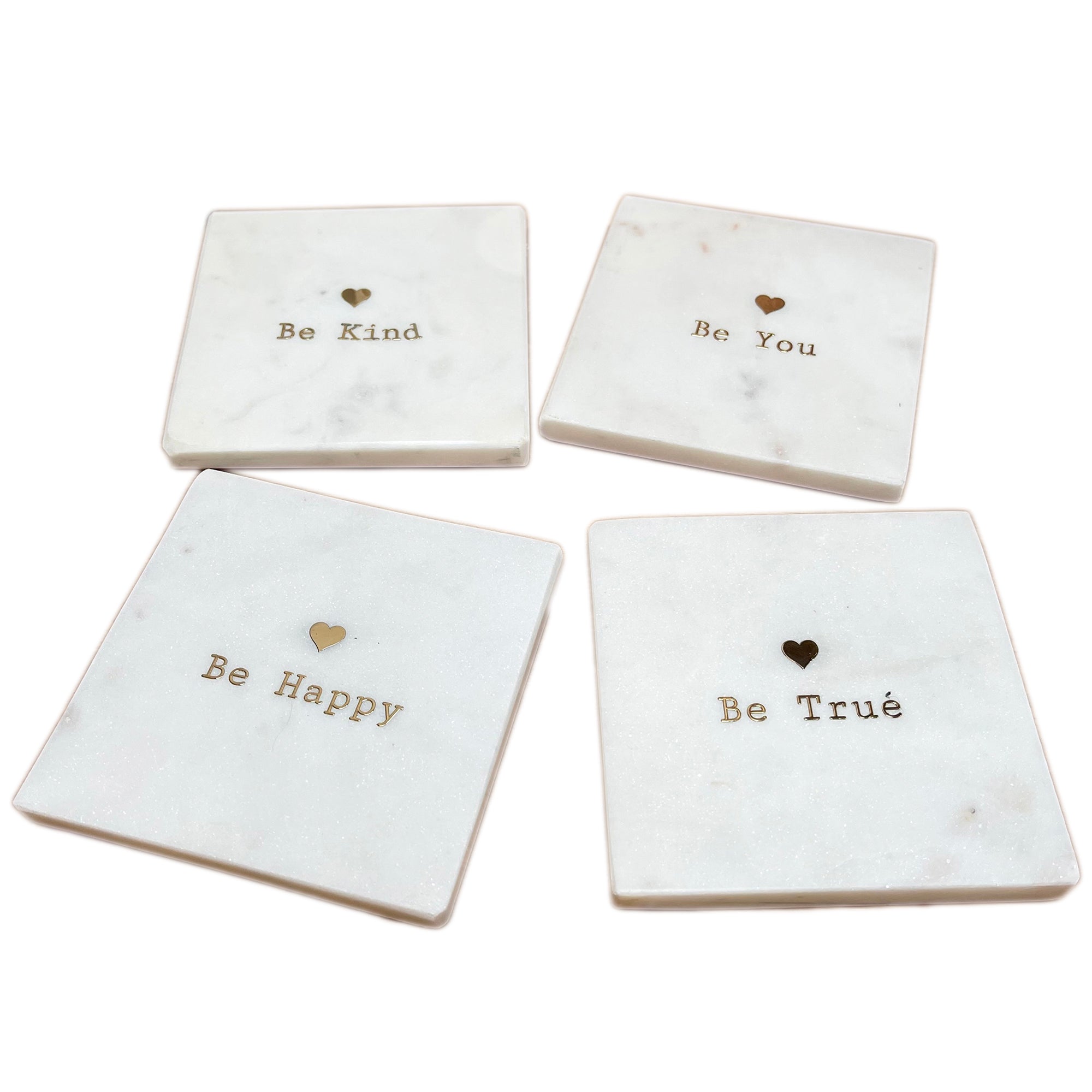 Set Of 4 Marble Quote Coasters