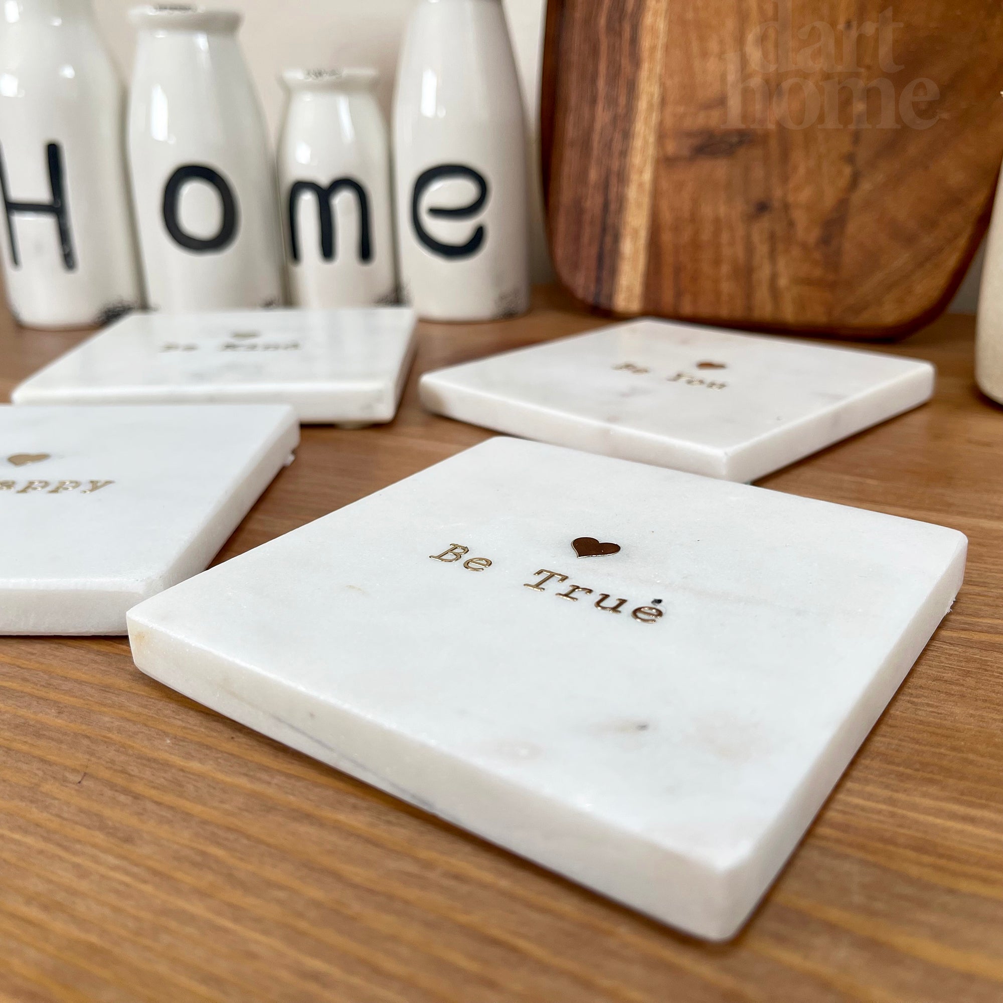 Set Of 4 Marble Quote Coasters