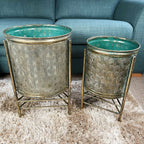 Set Of 2 Metal Drum Planters Large