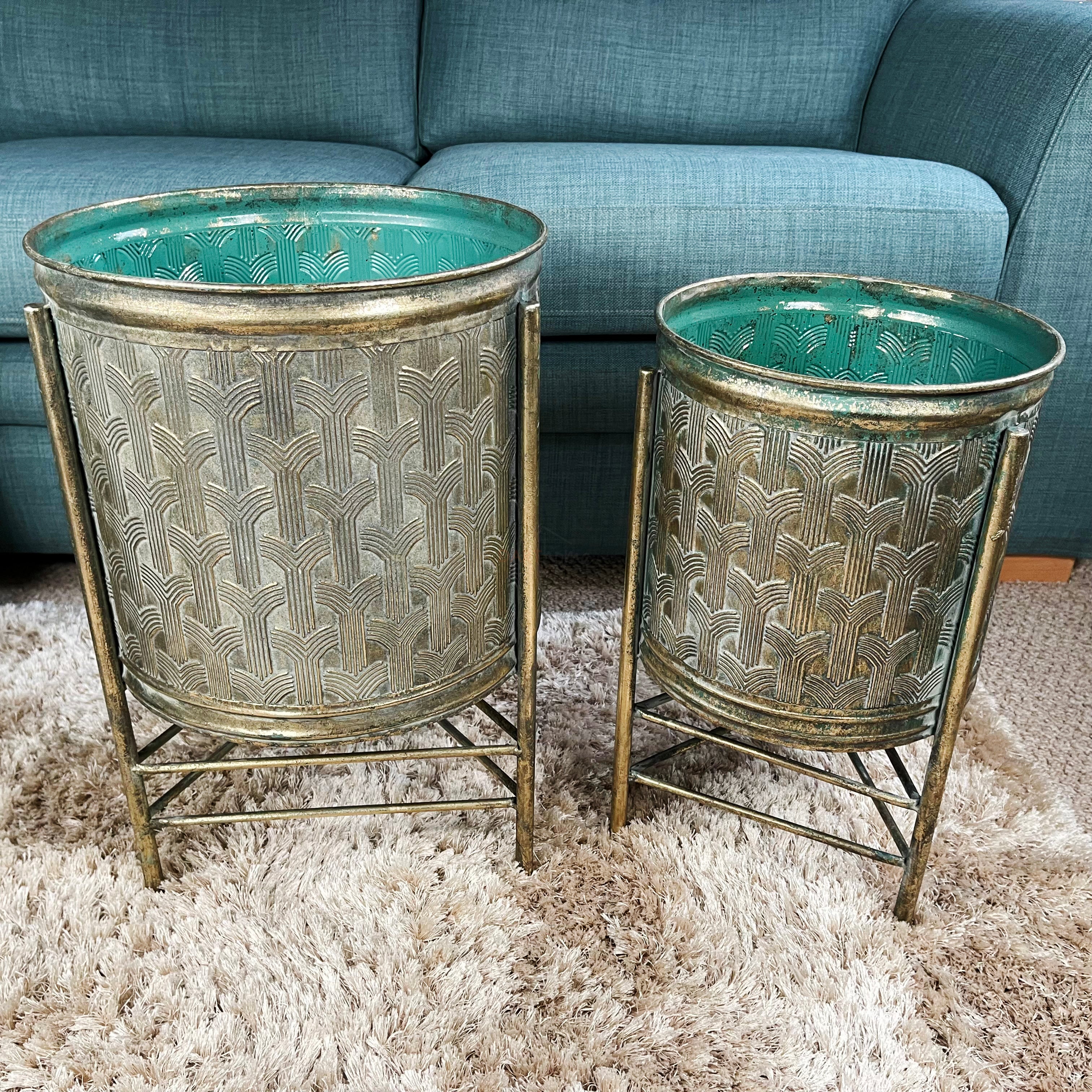 Set Of 2 Metal Drum Planters Large