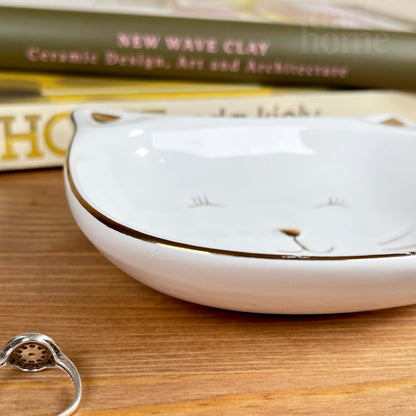 Glossy White Cat Face Trinket Dish