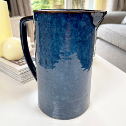 Blaue Blumenkrugvase aus Steingut