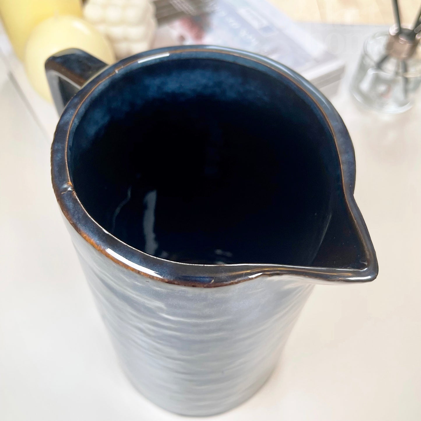 Blaue Blumenkrugvase aus Steingut