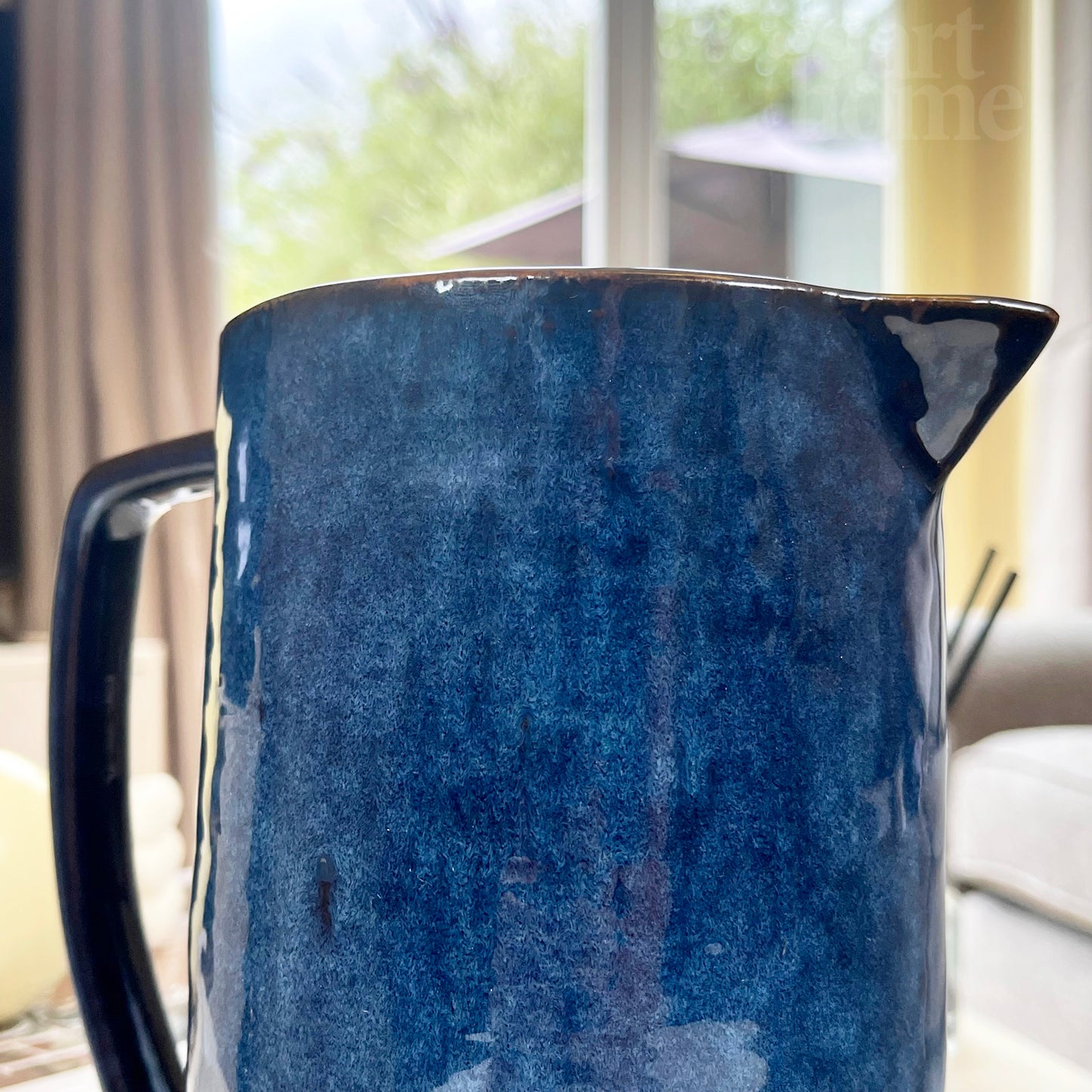 Blaue Blumenkrugvase aus Steingut