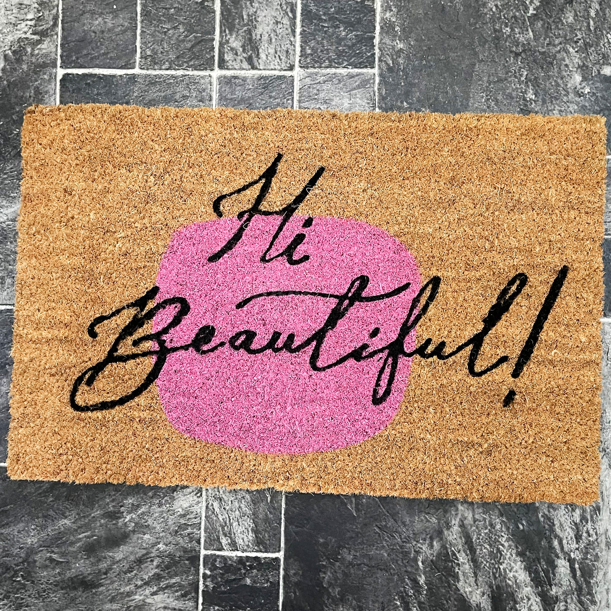 Abstract Hi Beautiful Script Door Mat