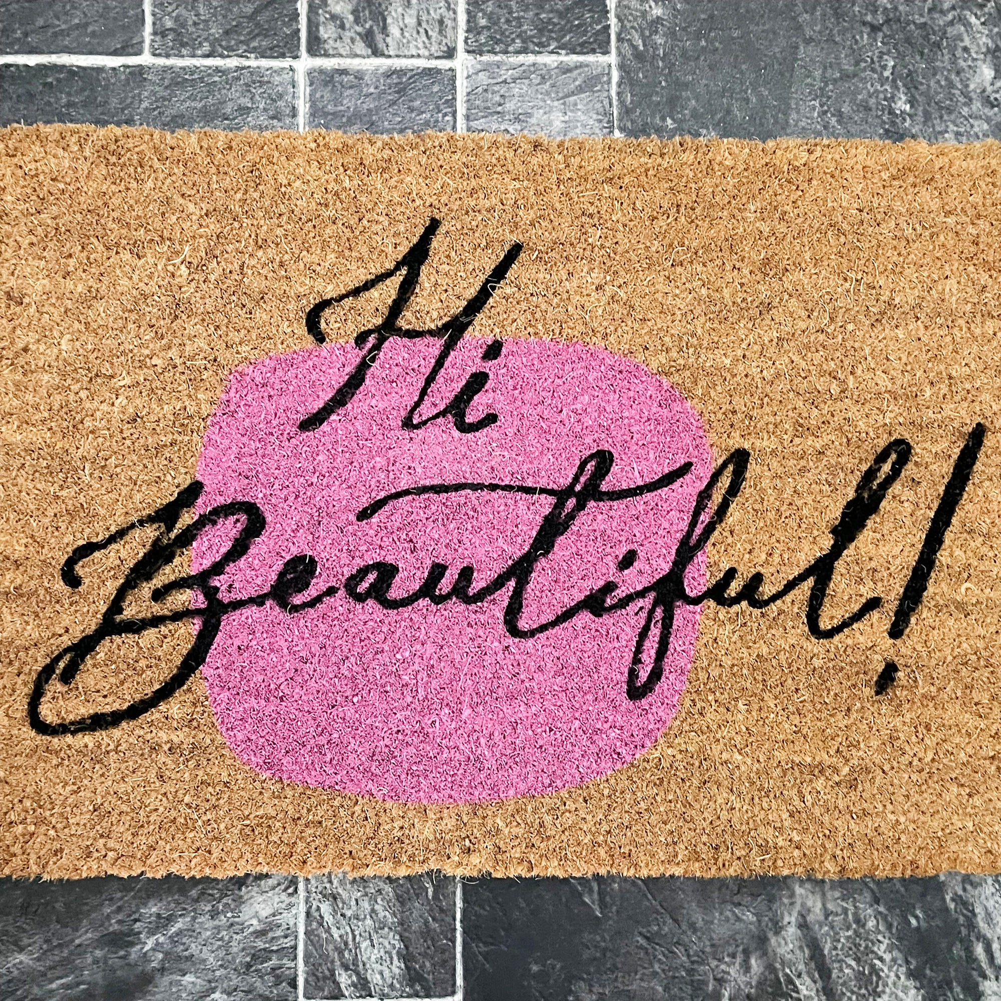 Abstract Hi Beautiful Script Door Mat
