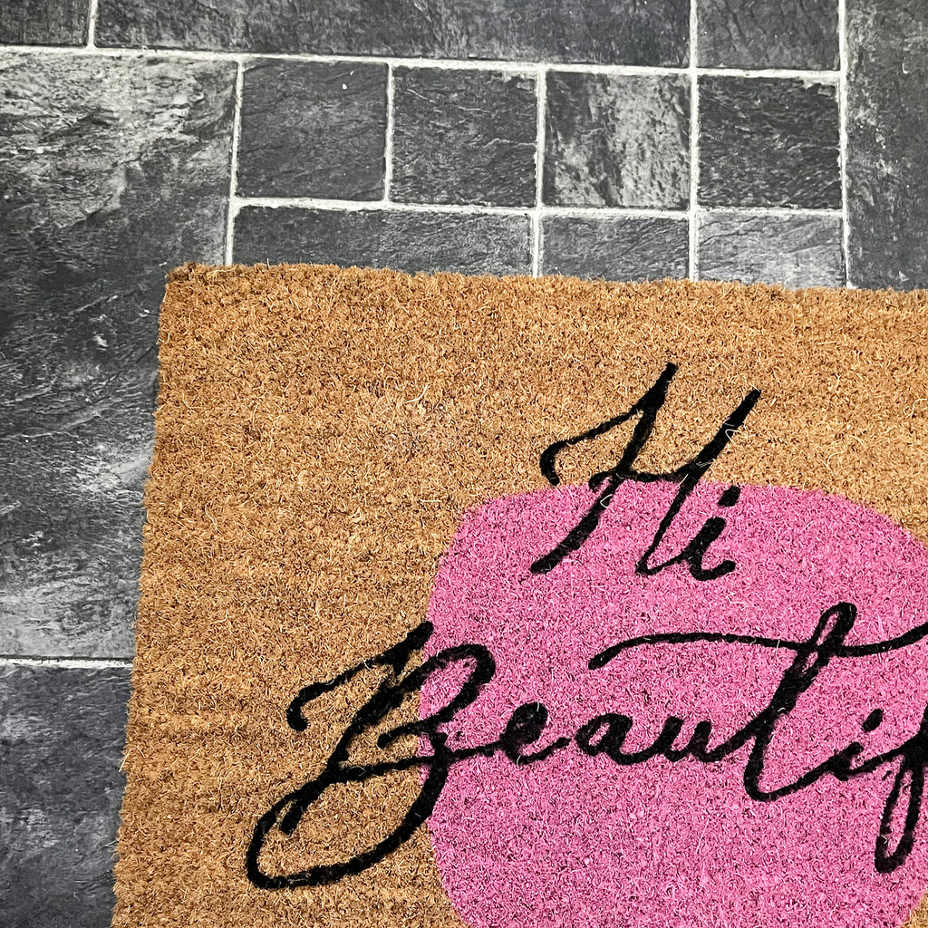 Abstract Hi Beautiful Script Door Mat