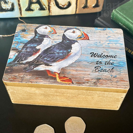 Rustic Puffin Trinket Box