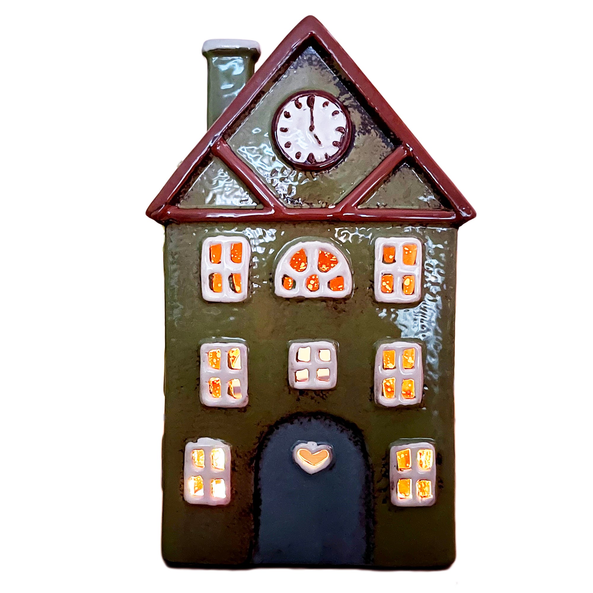 Green Clock Tower House Candle Holder