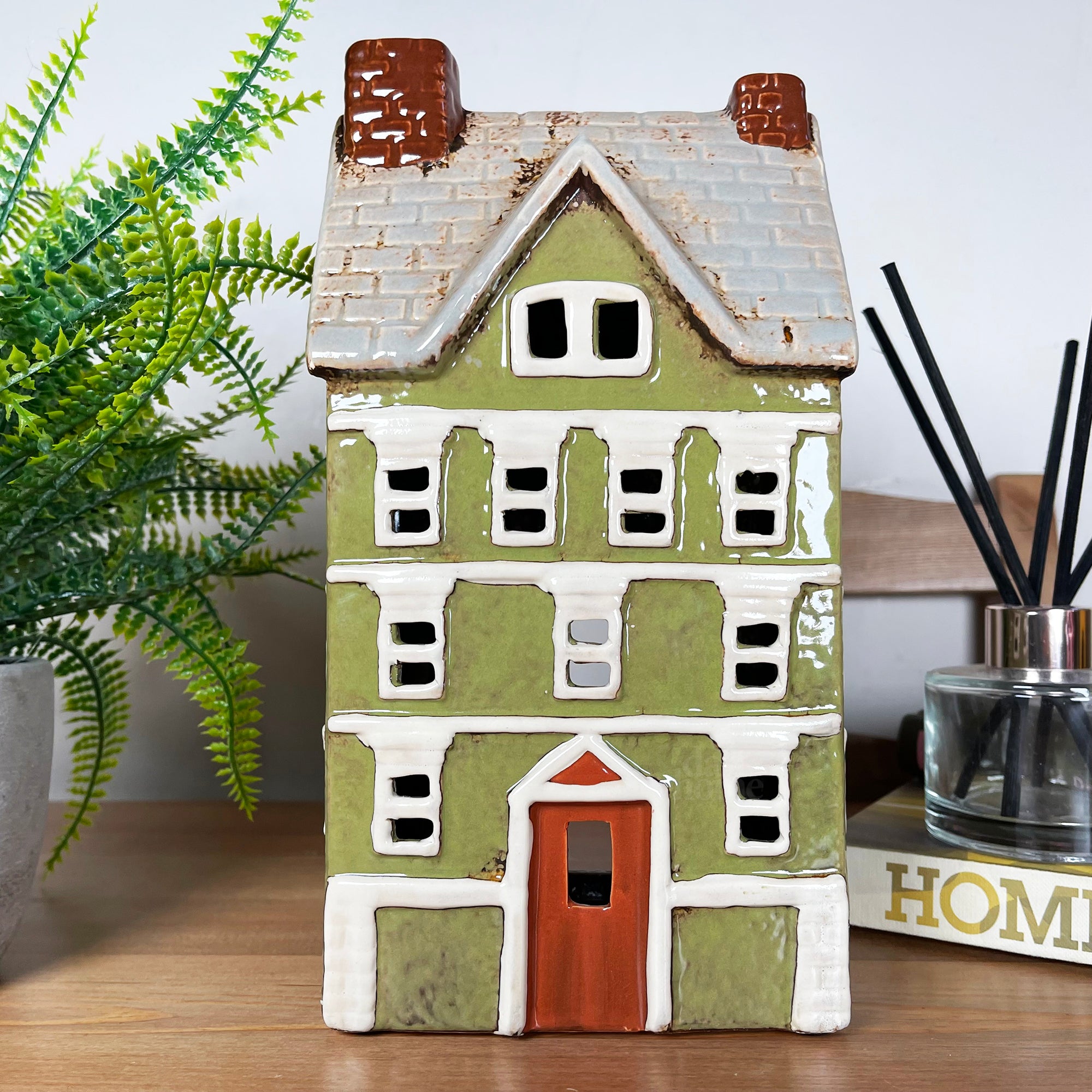 Large Green Town House Candle Holder