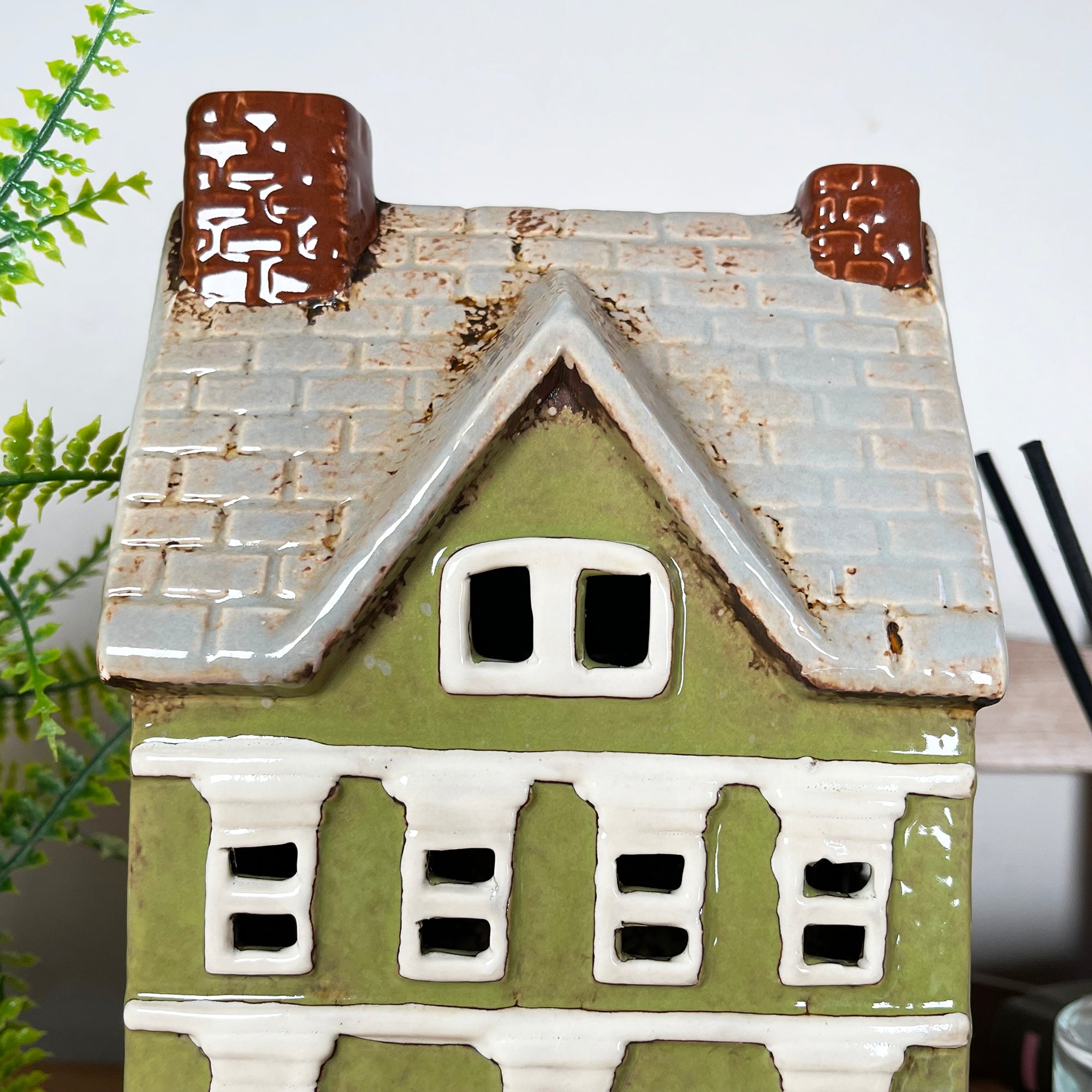 Large Green Town House Candle Holder