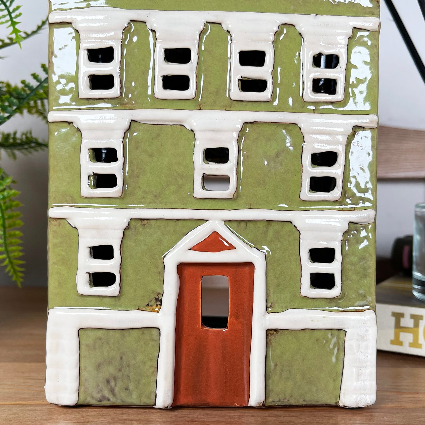 Large Green Town House Candle Holder