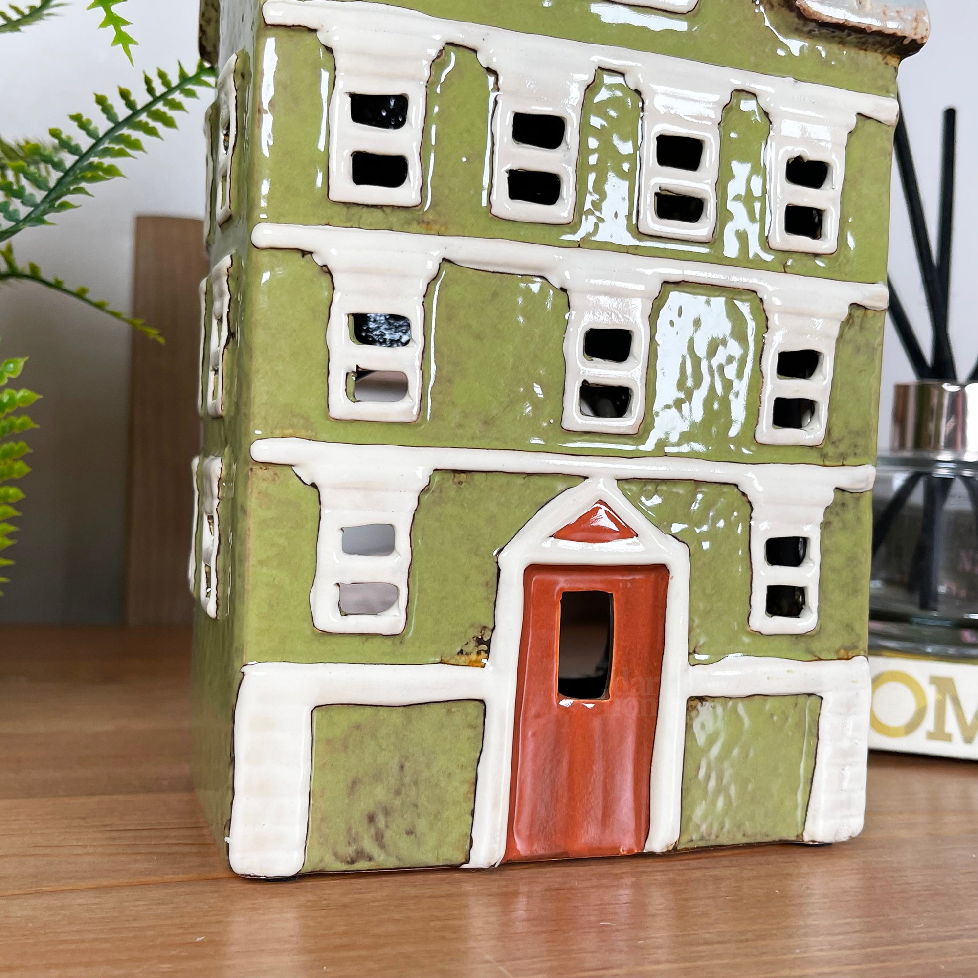 Large Green Town House Candle Holder