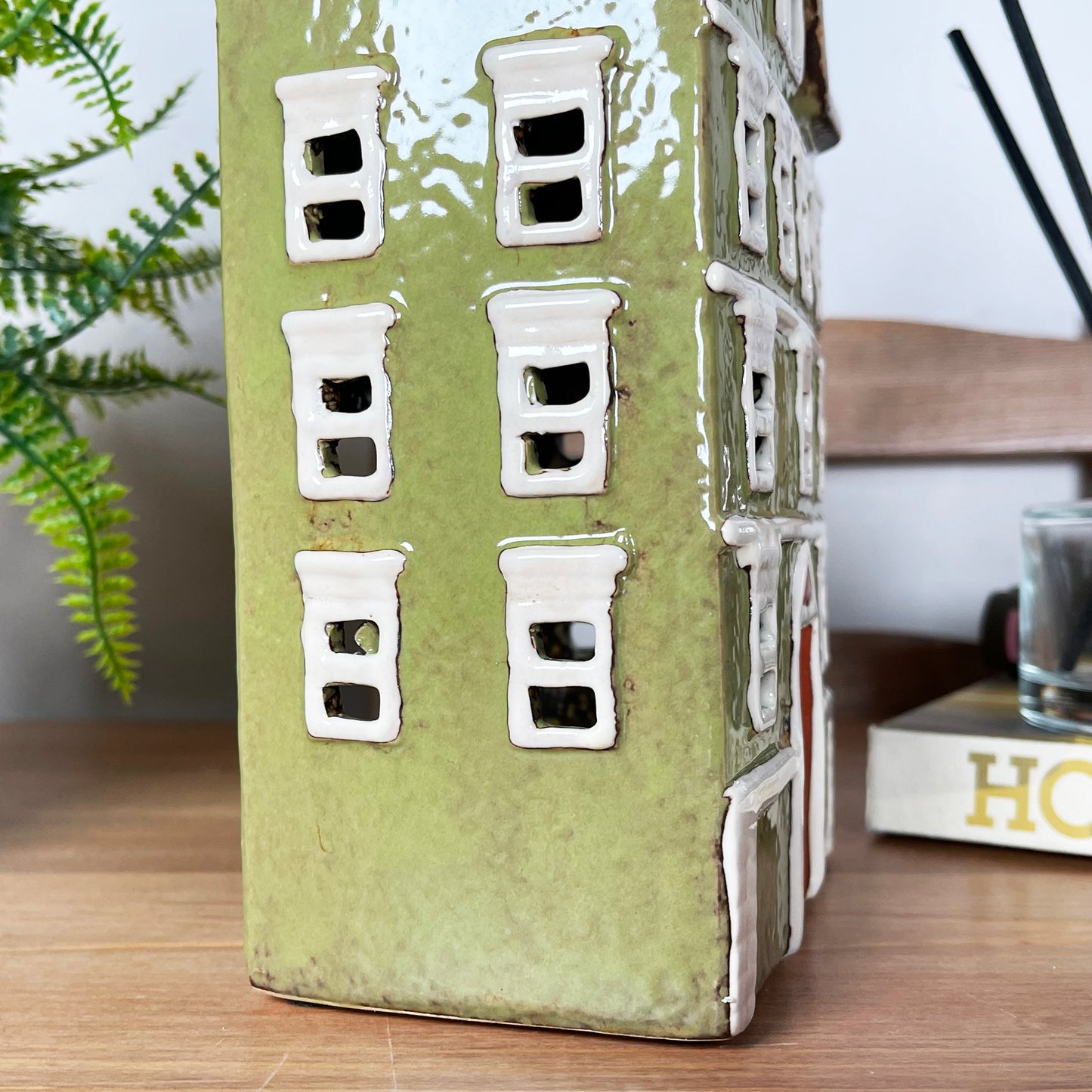 Large Green Town House Candle Holder