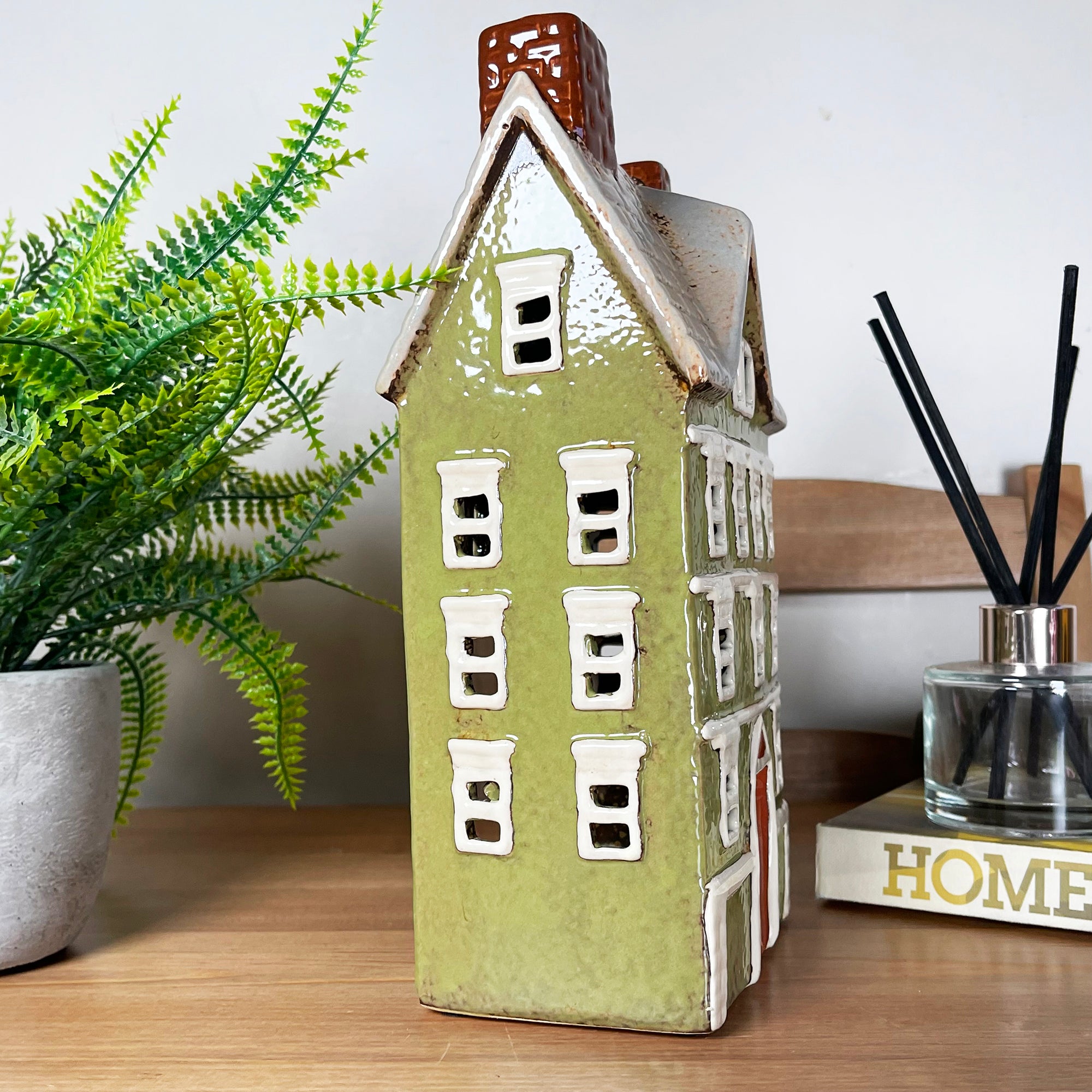 Large Green Town House Candle Holder