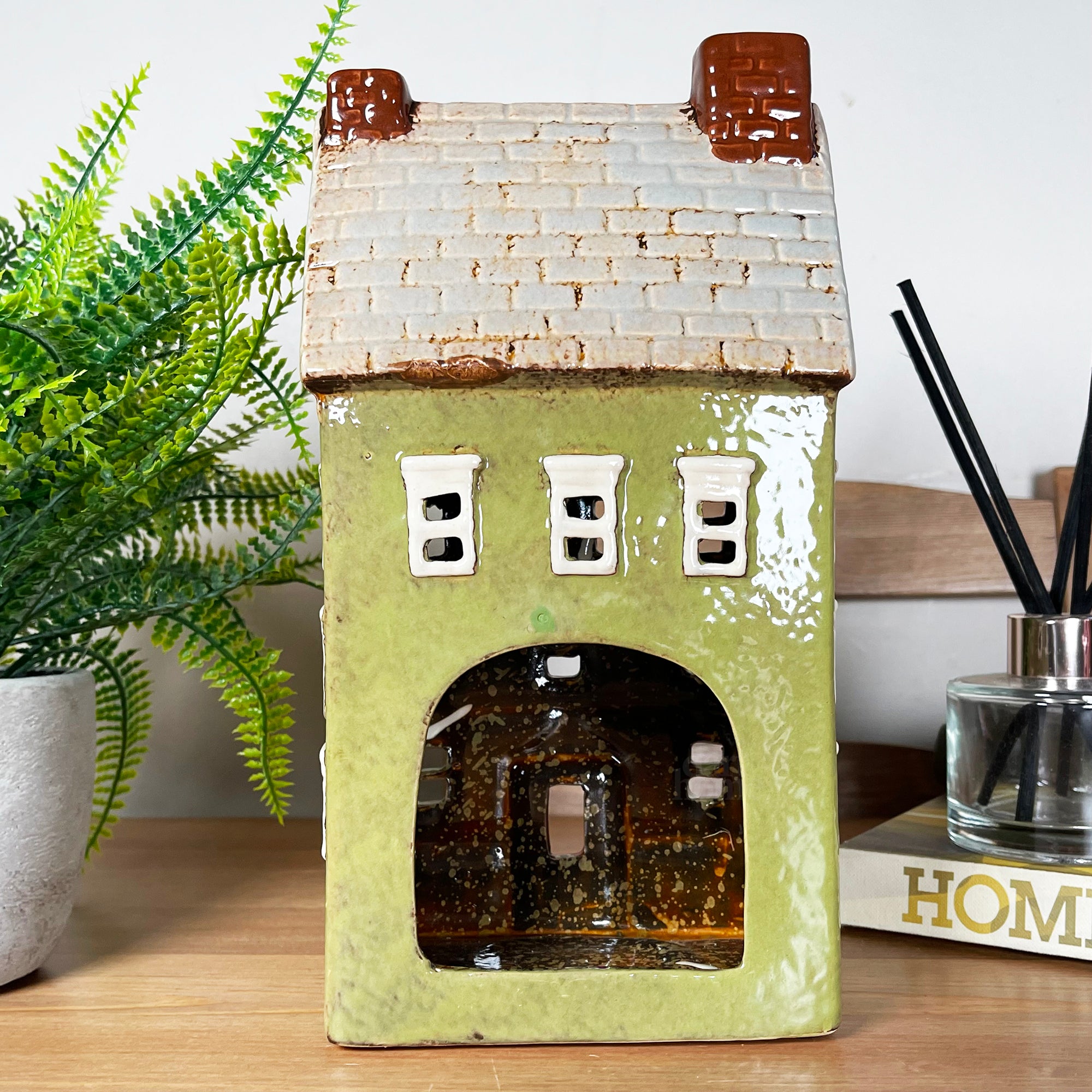 Large Green Town House Candle Holder