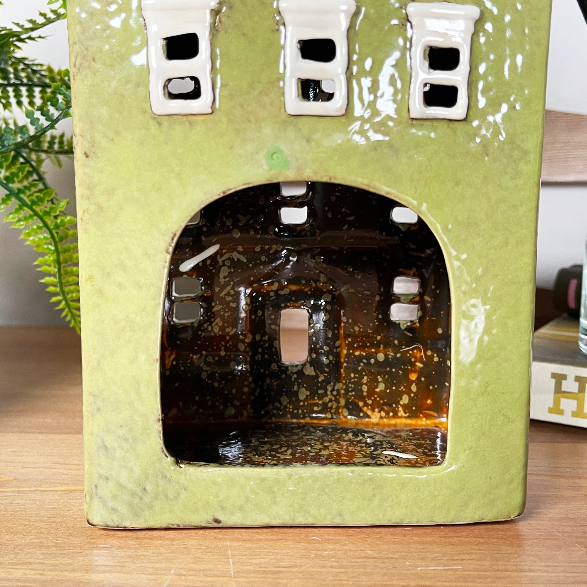 Large Green Town House Candle Holder