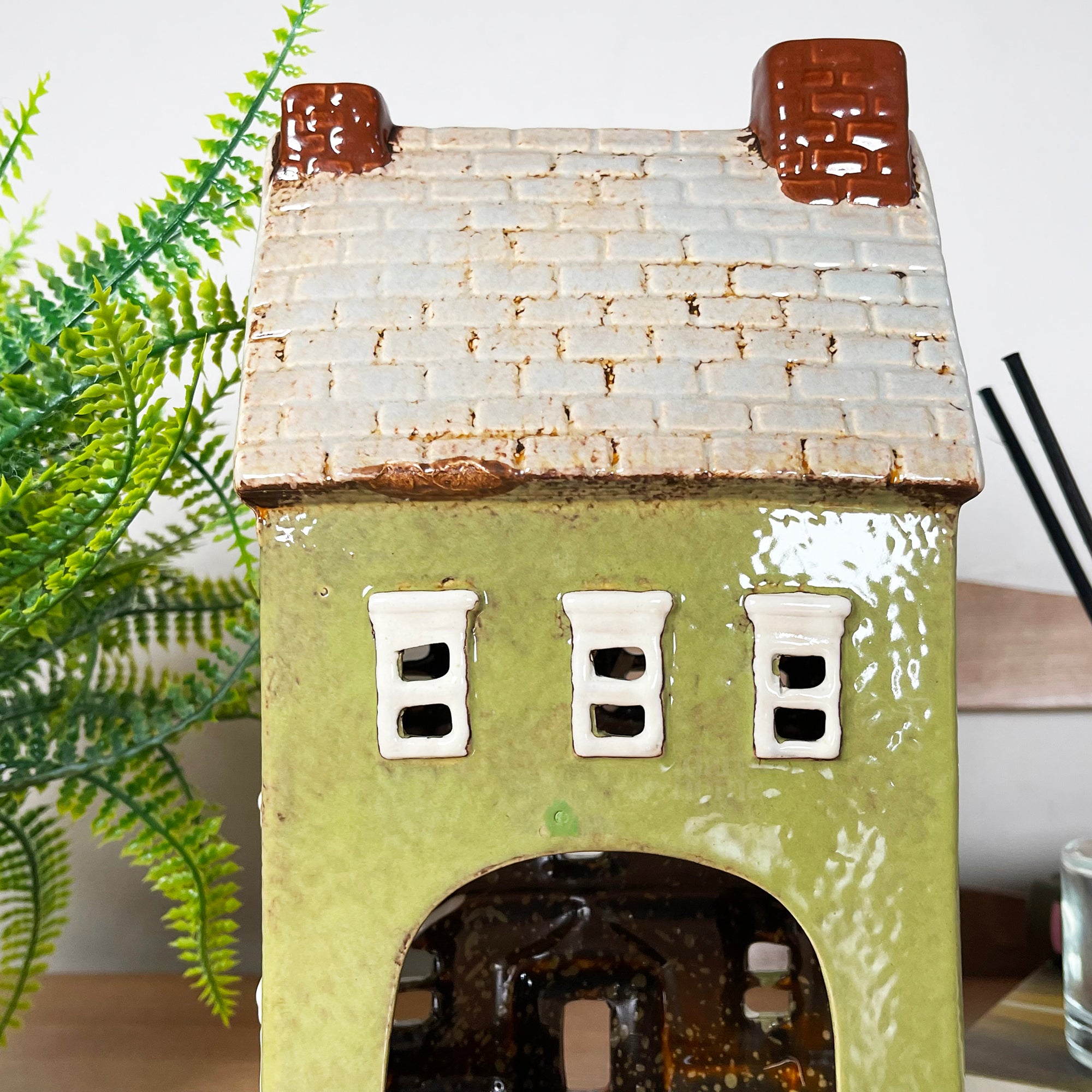 Large Green Town House Candle Holder