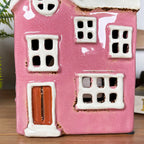 Ceramic Pink Modern House Candle Lantern