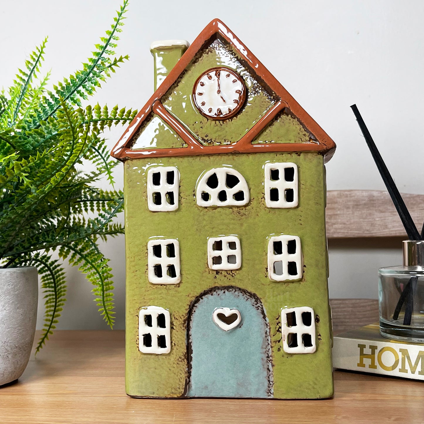 Green Clock Tower House Candle Holder