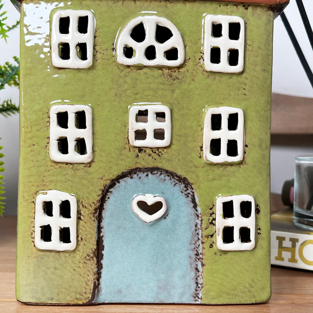 Green Clock Tower House Candle Holder